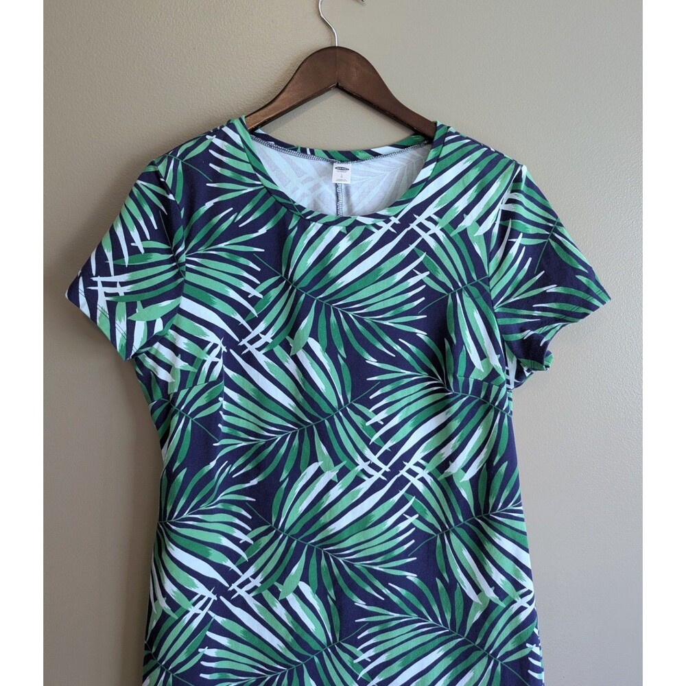 Old Navy Womens Large Palm Print Sleeveless Summer Dress Stretch Green Blue L